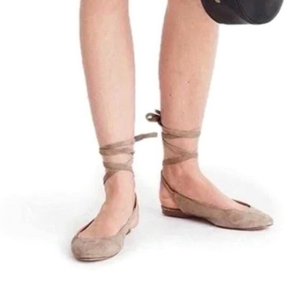 Madewell April Tan Suede Lace-Up Ballet Flats